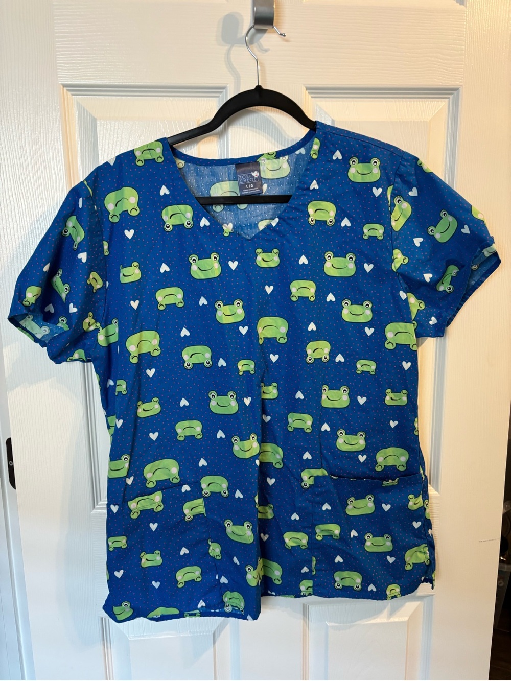 Unbranded Kids Blue Frog Print Scrub Top